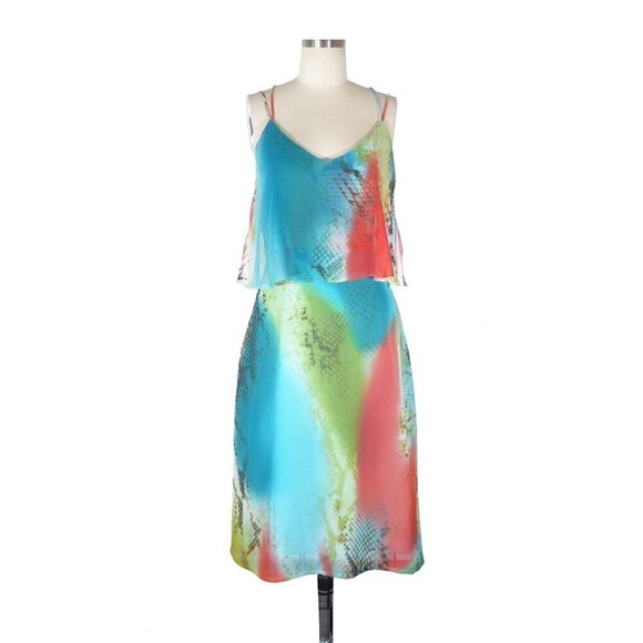 Boston Proper Popover Chiffon Snake Skin Dress Multicolor Sz  2 bohemian summer - Picture 1 of 8